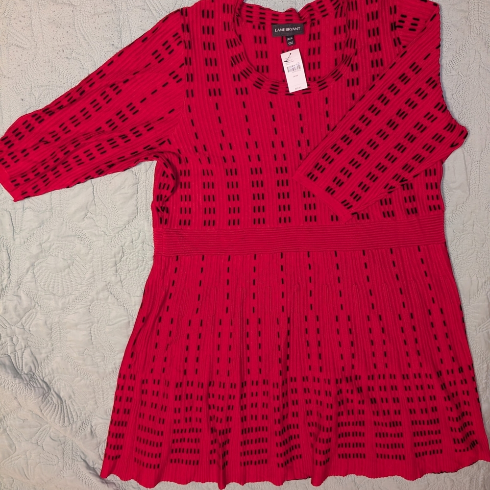 Lane Bryant Red and Black Patterned Sweater Dress
